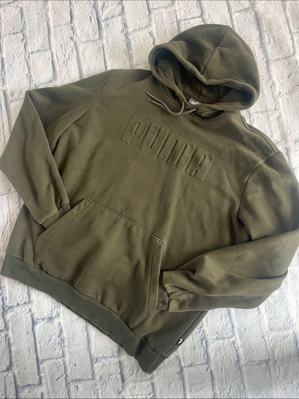 Men’s Puma Olive Green Embossed Logo Pullover Hoodie